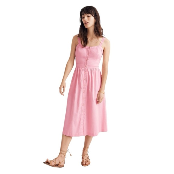 Madewell Pink Button Down Fleur Bow Back Midi Dress Womens US 4 - Picture 1 of 9